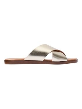 Seychelles Chai Slide in gold colored metallic leather made in Italy | size 8